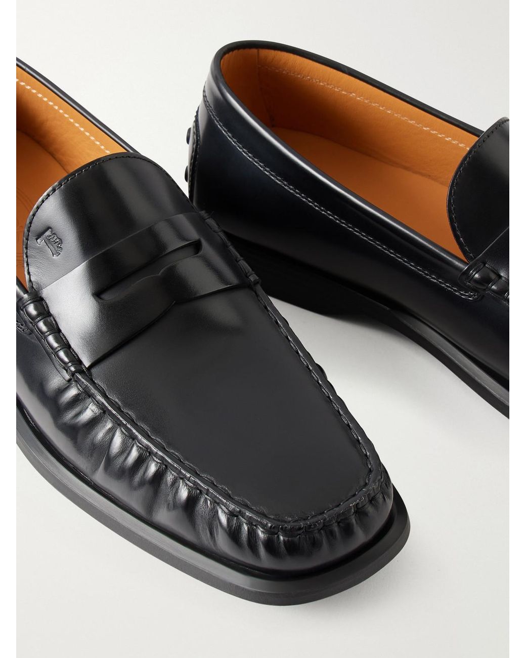 Tod's Black Logo-Debossed Gathered Leather Loafers for men