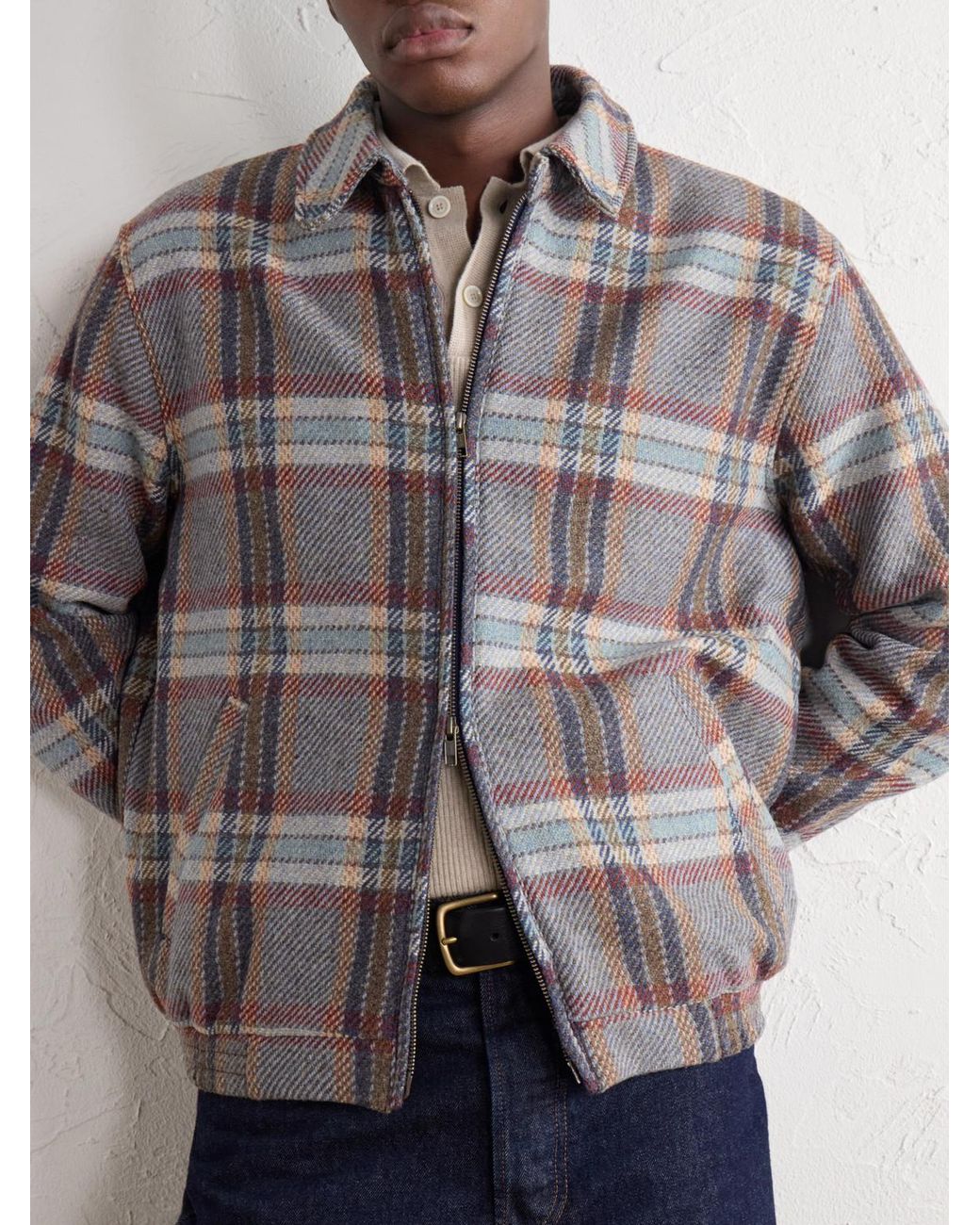 Portuguese Flannel Gray Aurelia Felted Wool-Twill Blouson Jacket for men