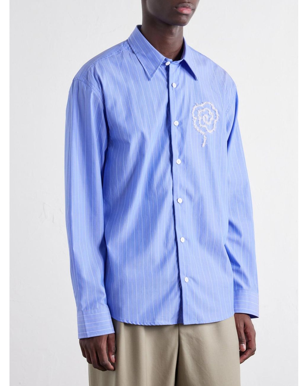 NN07 Blue Quinsy App 5322 Embroidered Striped Supima Cotton-Poplin Shirt for men