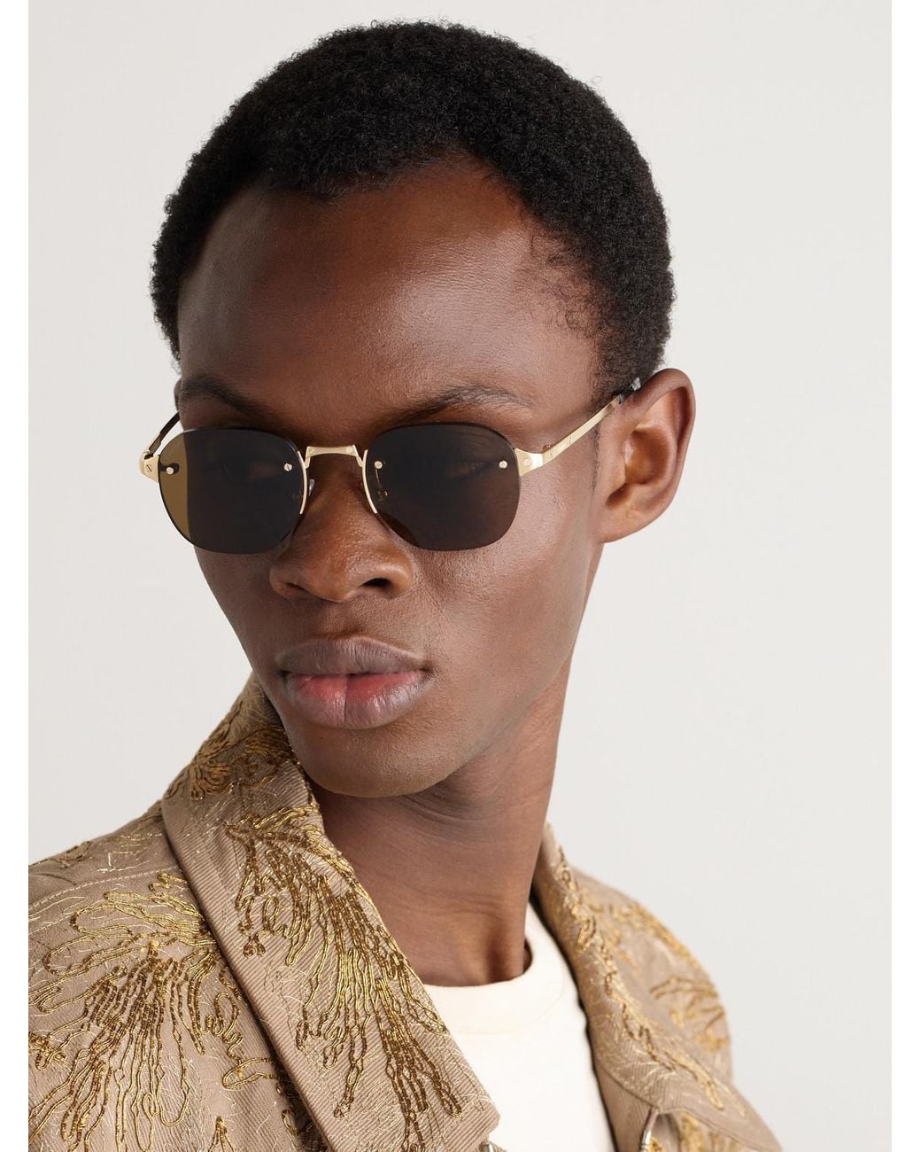 Cartier Natural Santos De Cartier Rimless Round-Frame-Tone Metal Sunglasses for men
