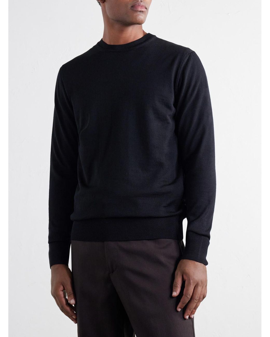 Mr P. Black Merino Wool Sweater for men