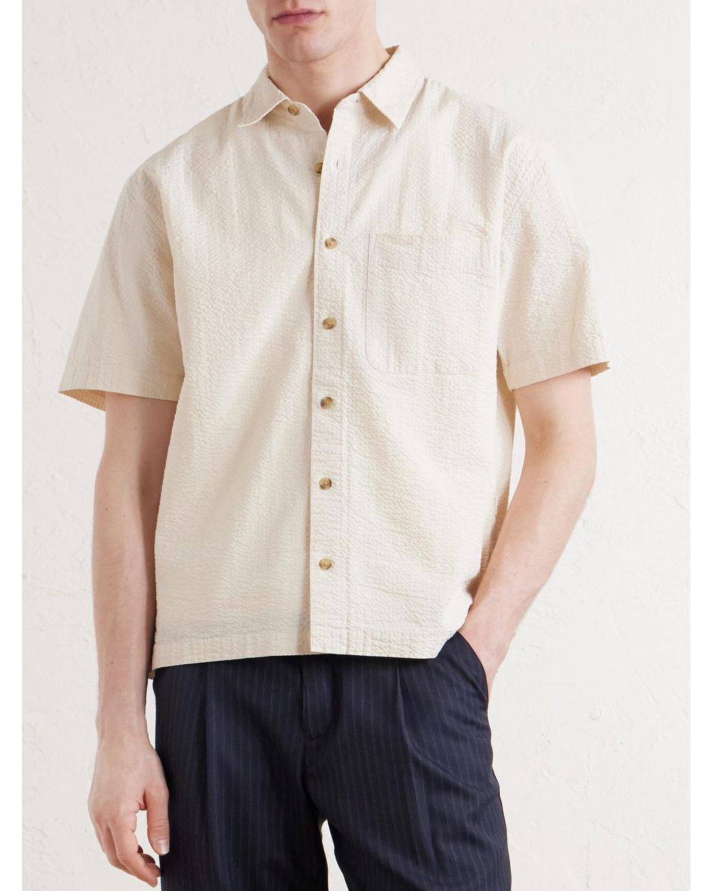Aimé Leon Dore Natural Cropped Cotton-Seersucker Shirt for men