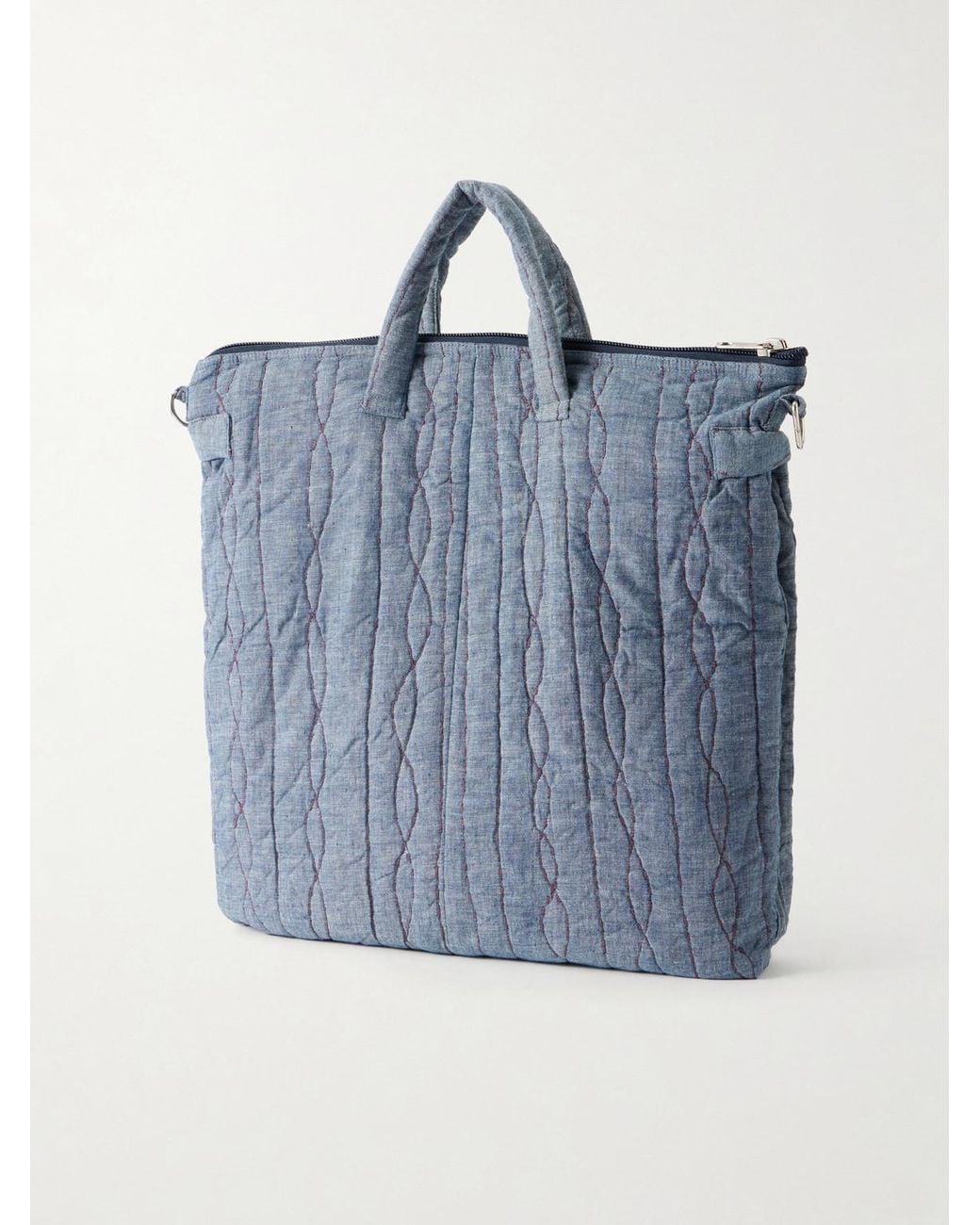 Kardo Blue Embroidered Cotton-Chambray Tote Bag for men