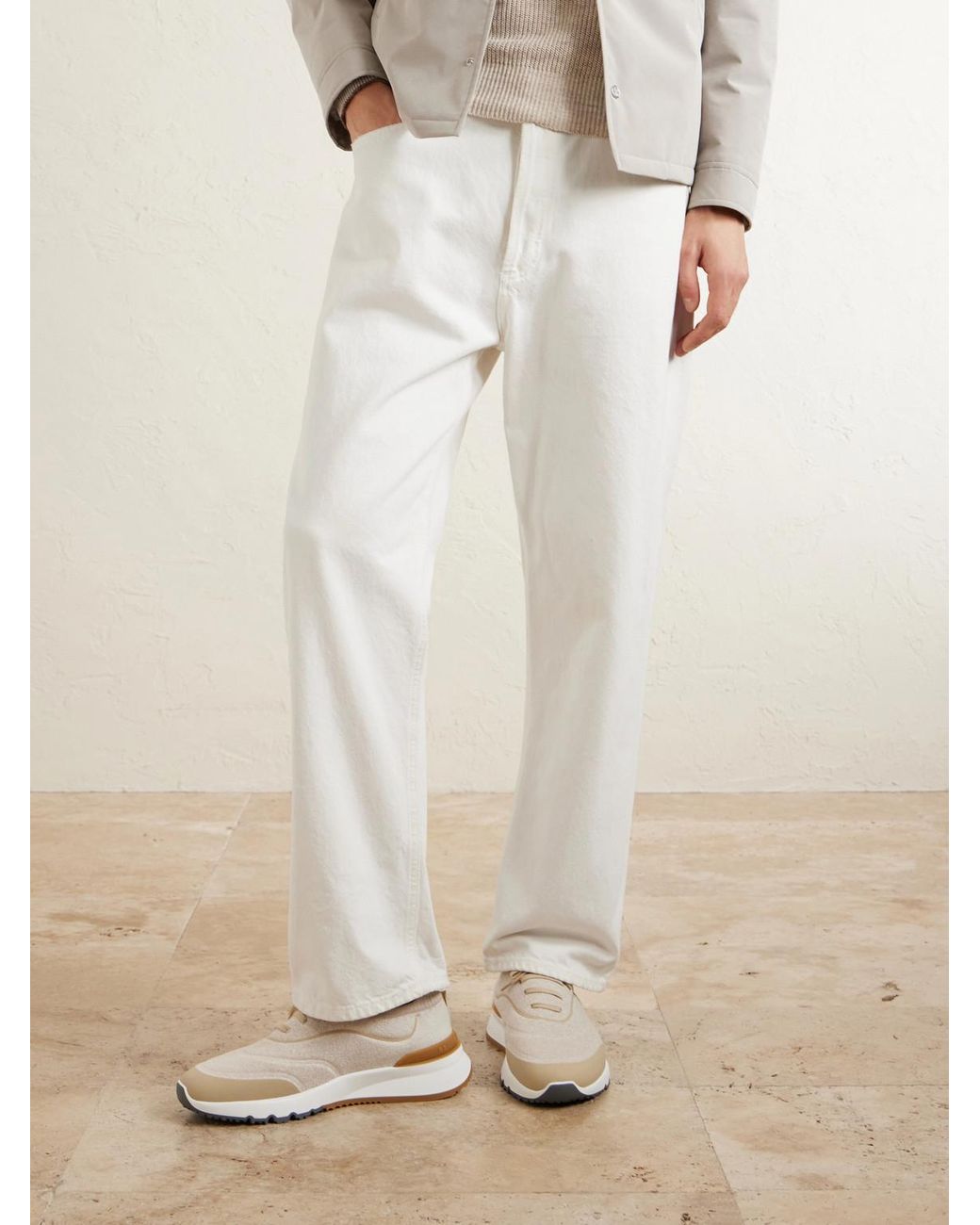 Brunello Cucinelli White Stretch-knit Sneakers for men