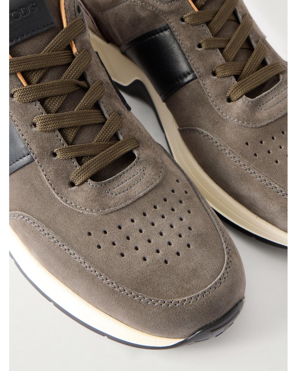 Tod's White Leather-Trimmed Suede Sneakers for men
