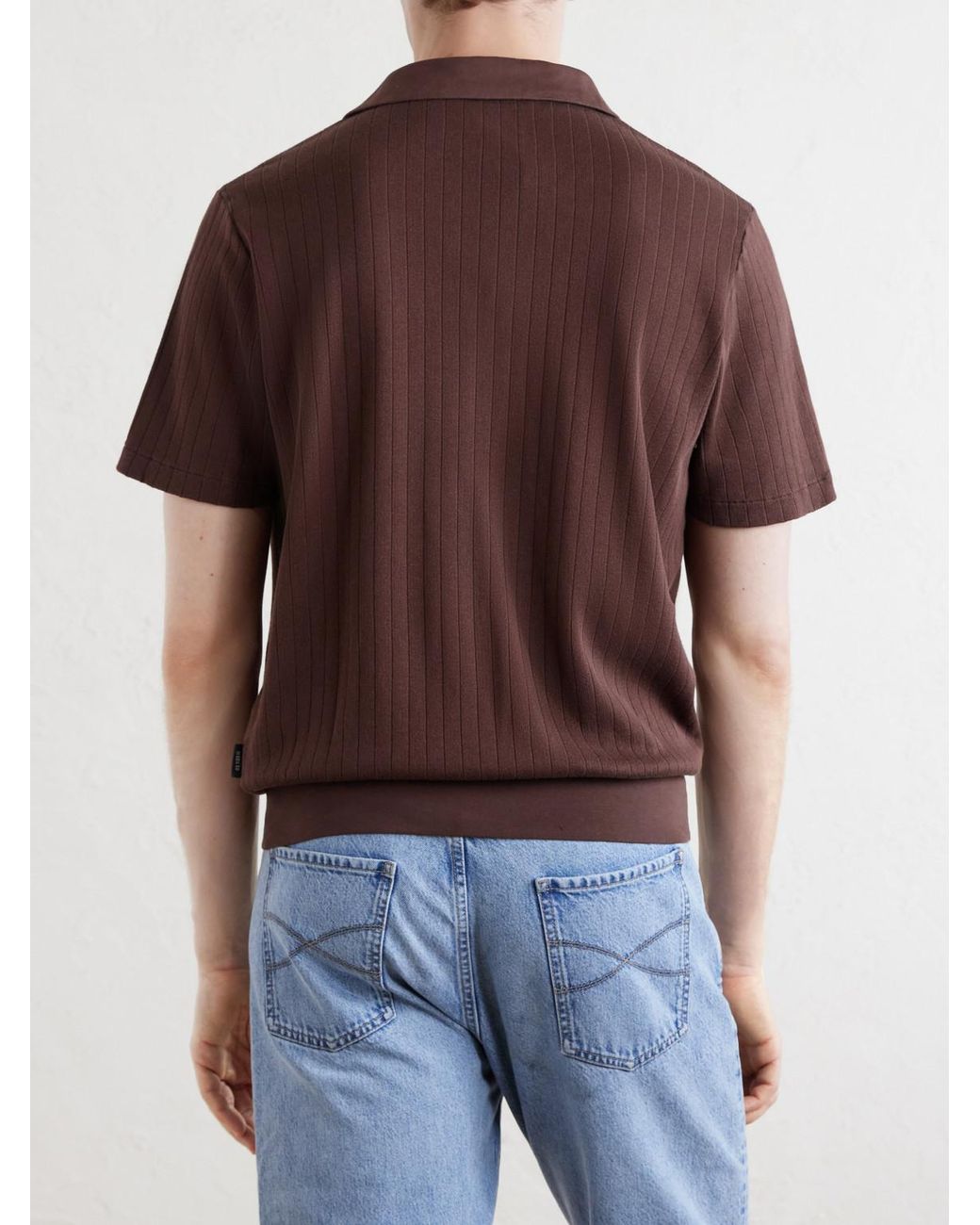 Oliver Spencer Brown Westcott Open-Collar Organic Cotton Polo Shirt for men