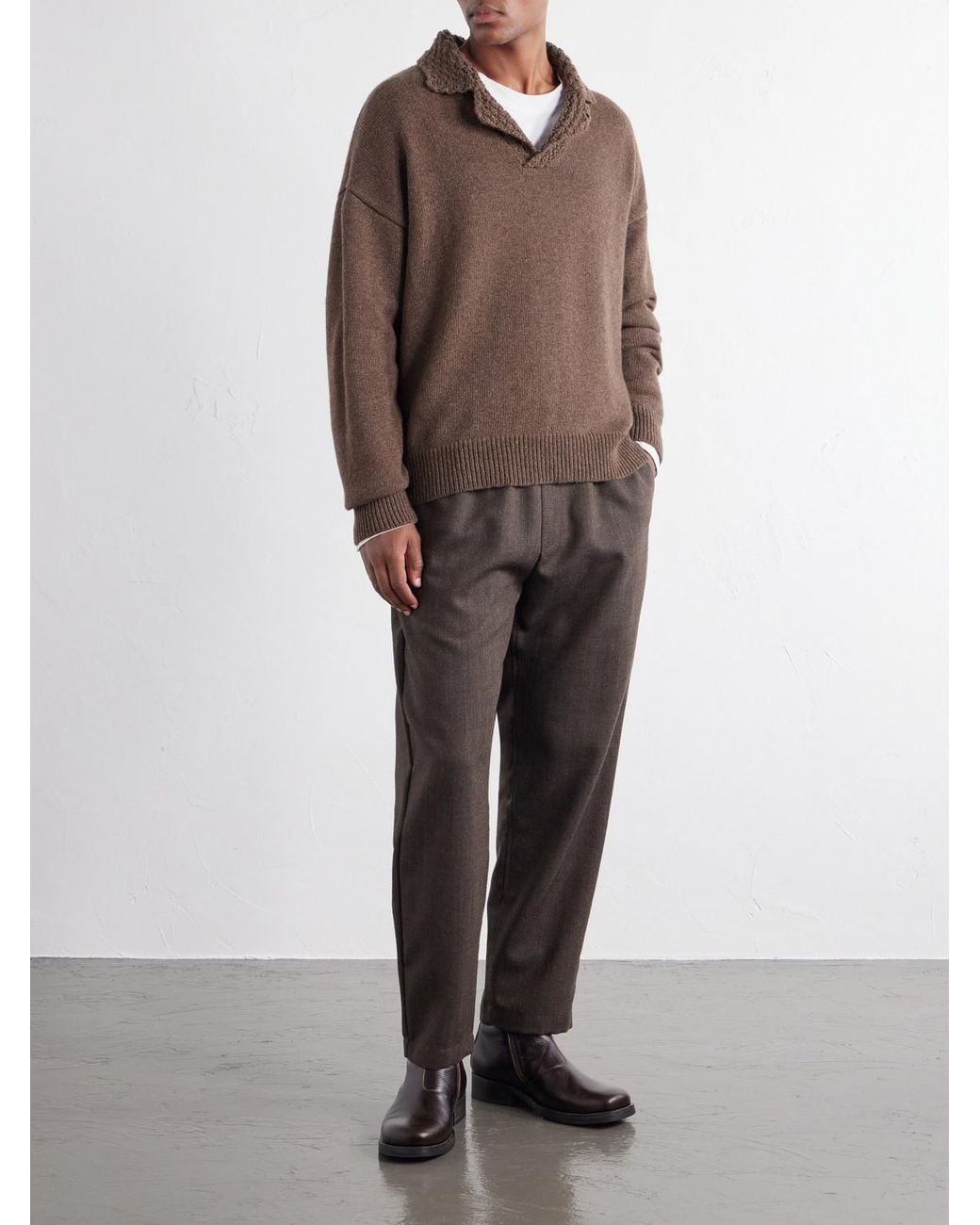 A Kind Of Guise Brown Palano Alpaca And Merino Wool-Blend Polo Shirt for men