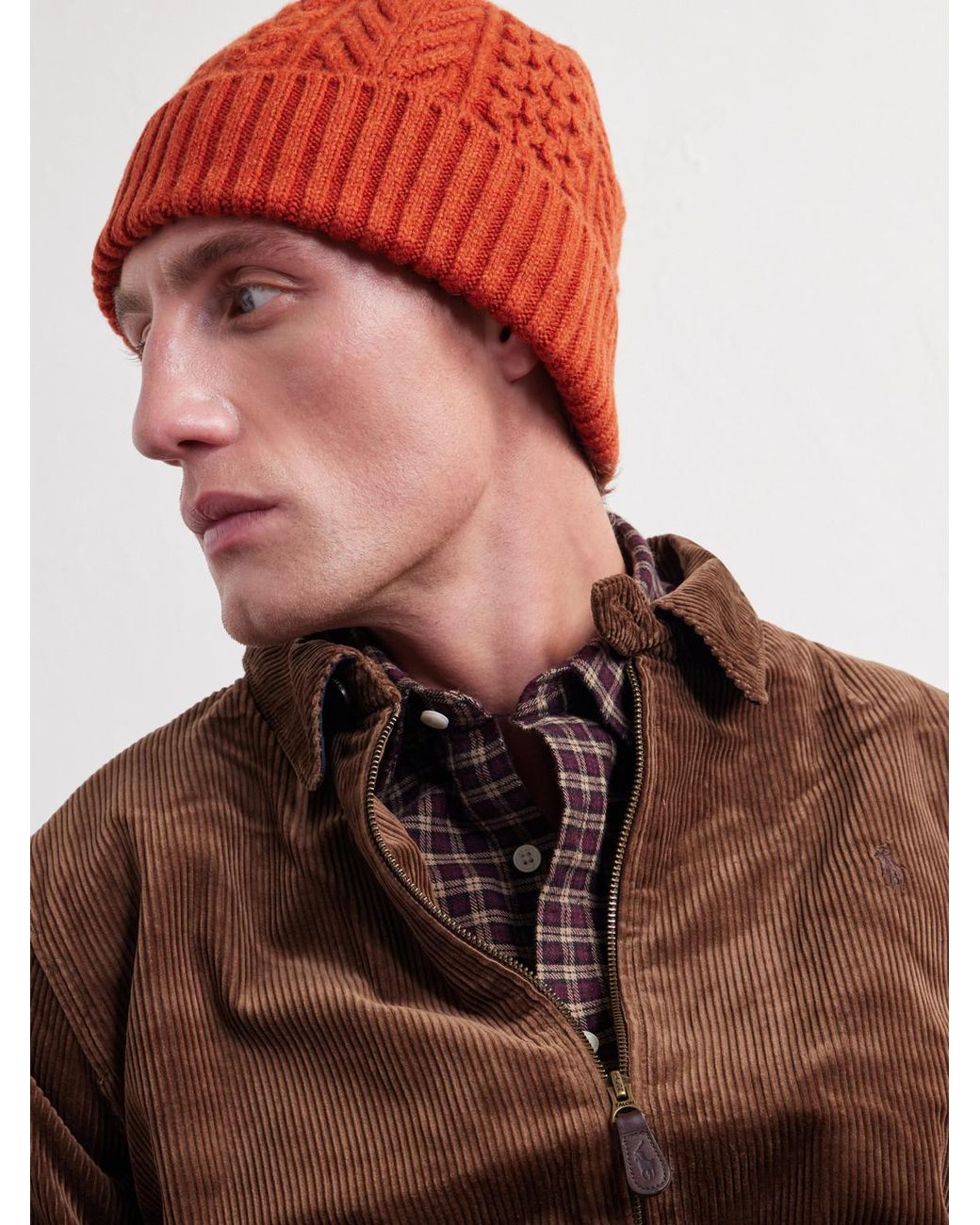 Orslow Red Aran Wool Beanie for men