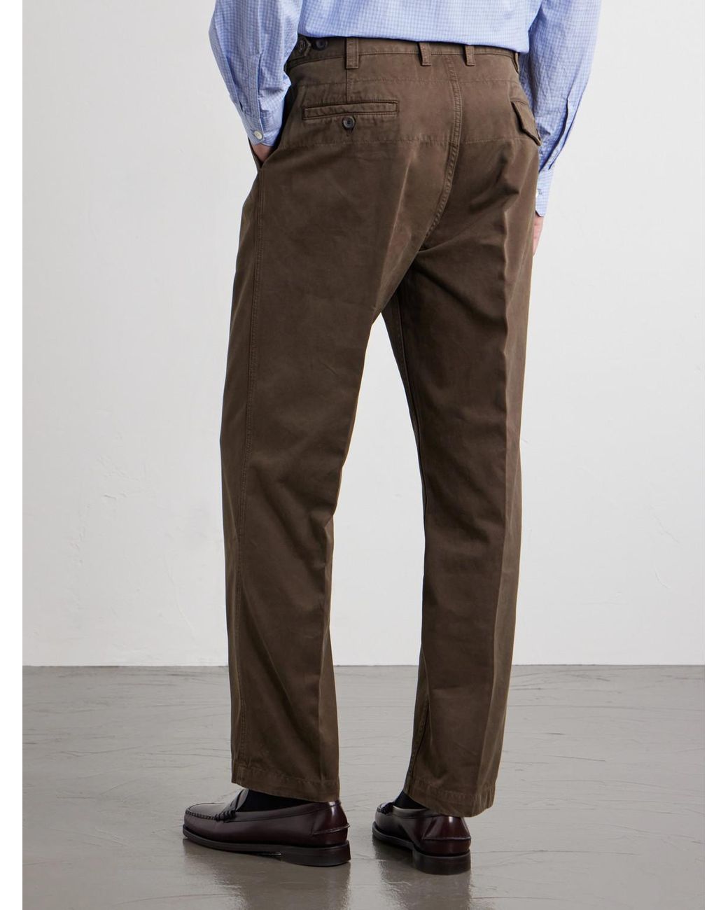 Drake's Brown Straight-Leg Peached Cotton-Twill Trousers for men