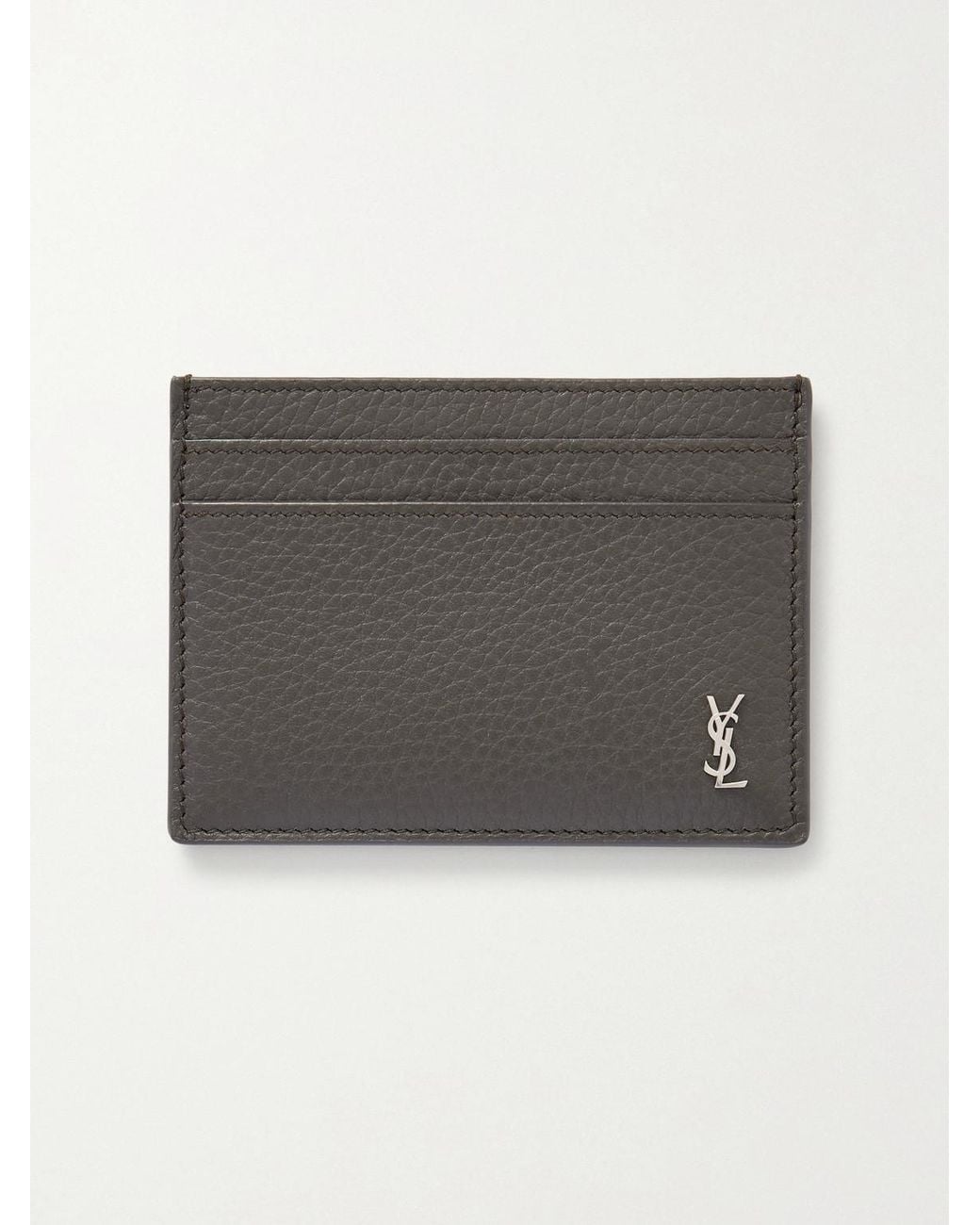 Saint Laurent Gray Tiny Cassandre Logo-Appliquéd Full-Grain Leather Cardholder for men