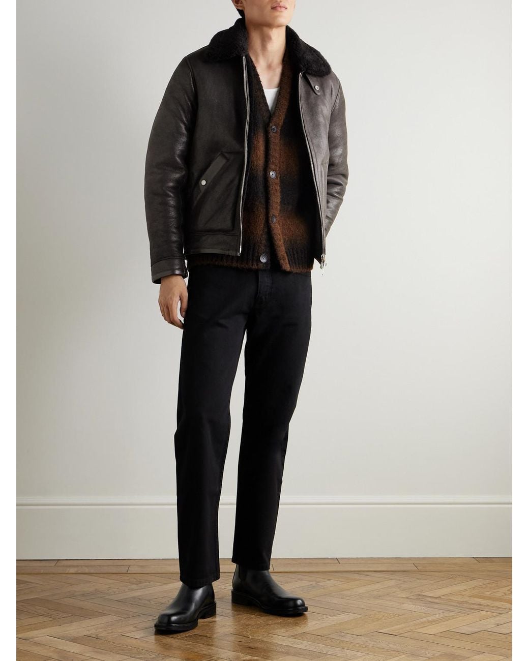NN07 Black Atkinson 8173 Shearling Bomber Jacket for men