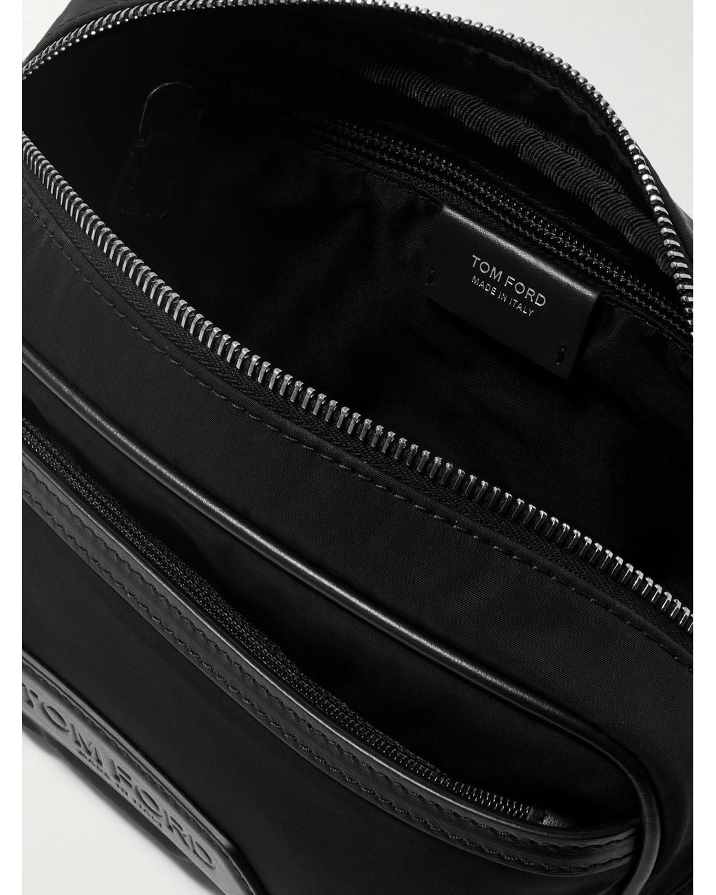 Tom Ford Black Leather-Trimmed Shell Wash Bag for men