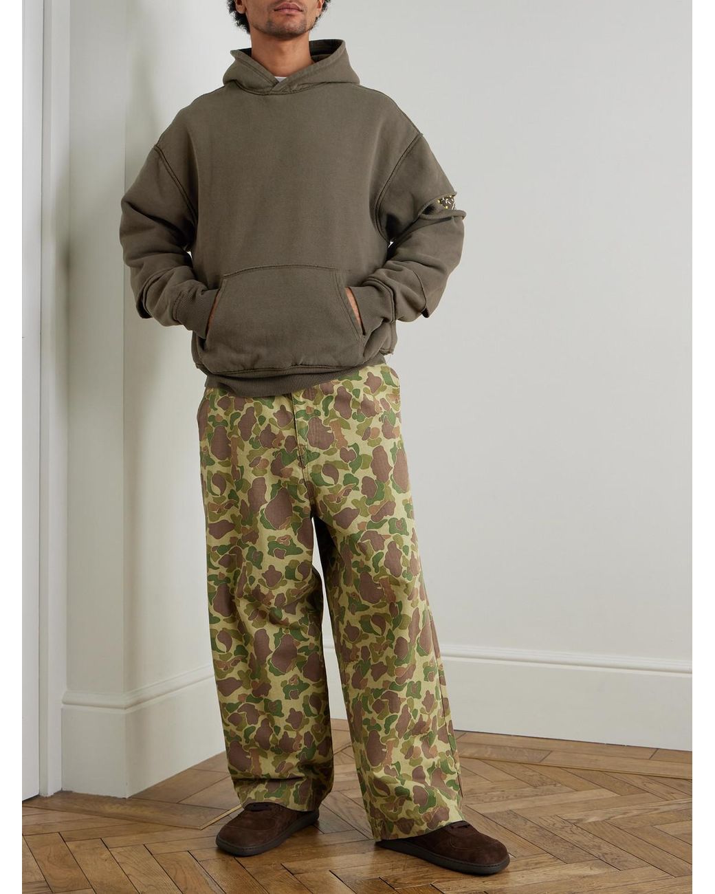 Kapital Green Reversible Distressed Printed Cotton-Jersey Hoodie for men