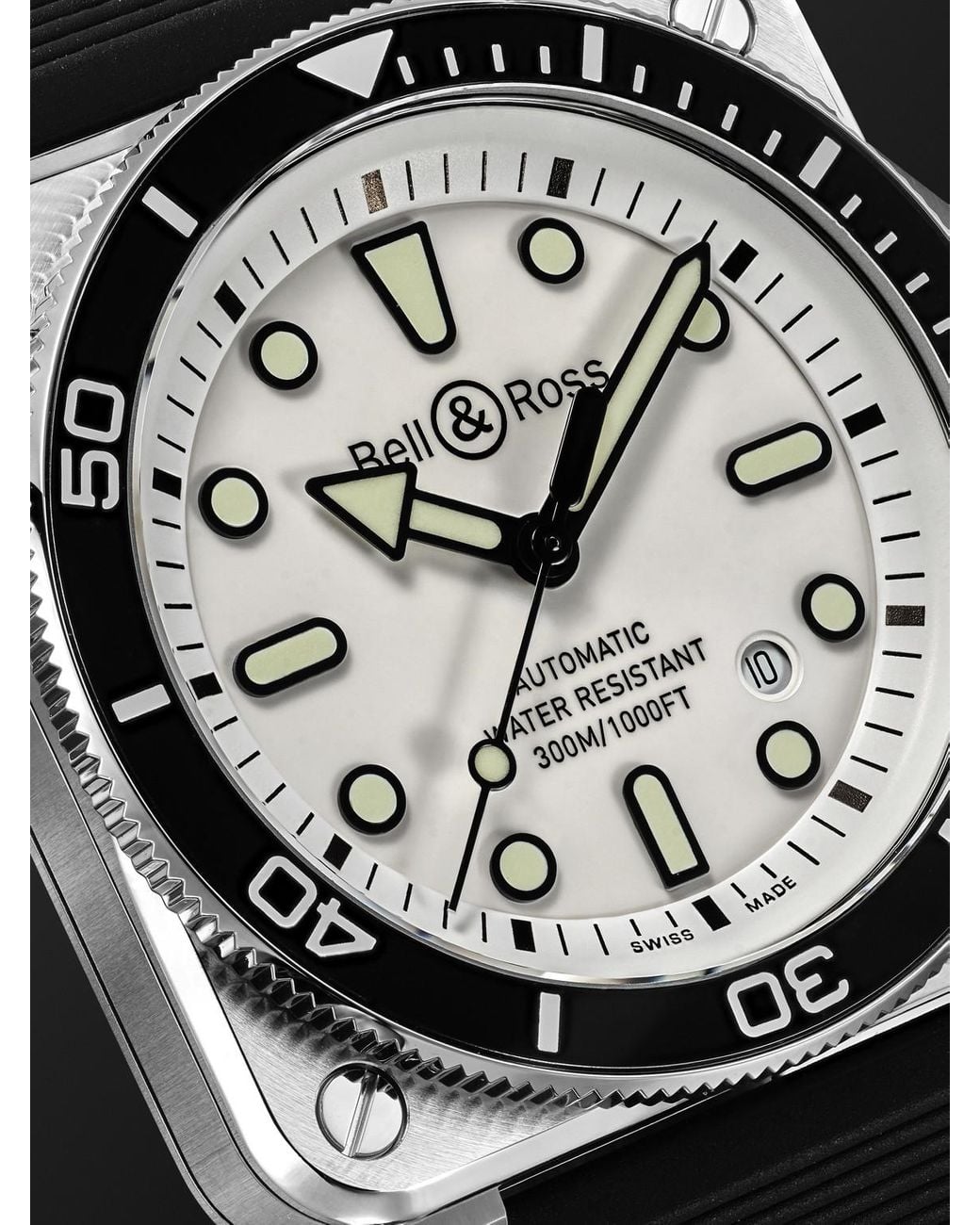 Bell & Ross Black Br-03 Diver Automatic Stainless Steel Watch, Ref. Br03A-D-Wh-St/Srb for men