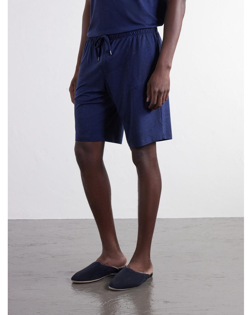 Derek Rose Blue London Printed Stretch-Modal Jersey Drawstring Pyjama Shorts for men