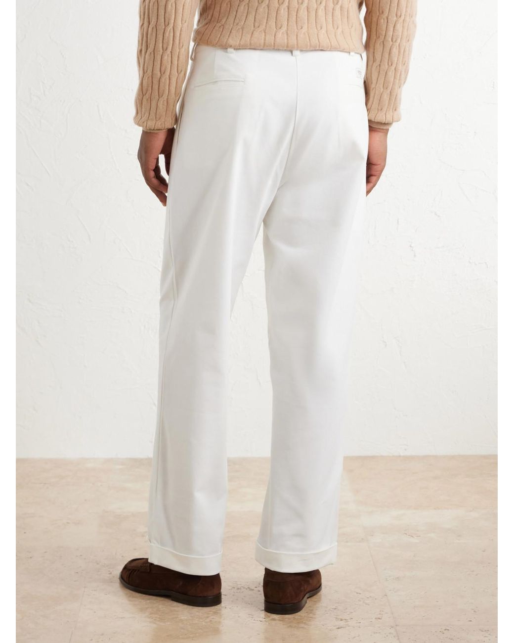 Ghiaia White Marinaio Straight-Leg Pleated Cotton-Twill Trousers for men
