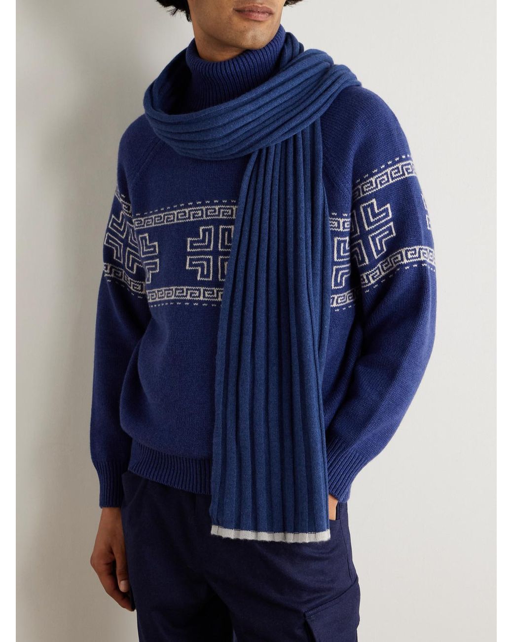 Ribbed Cashmere Scarf di Brunello Cucinelli in Blue da Uomo