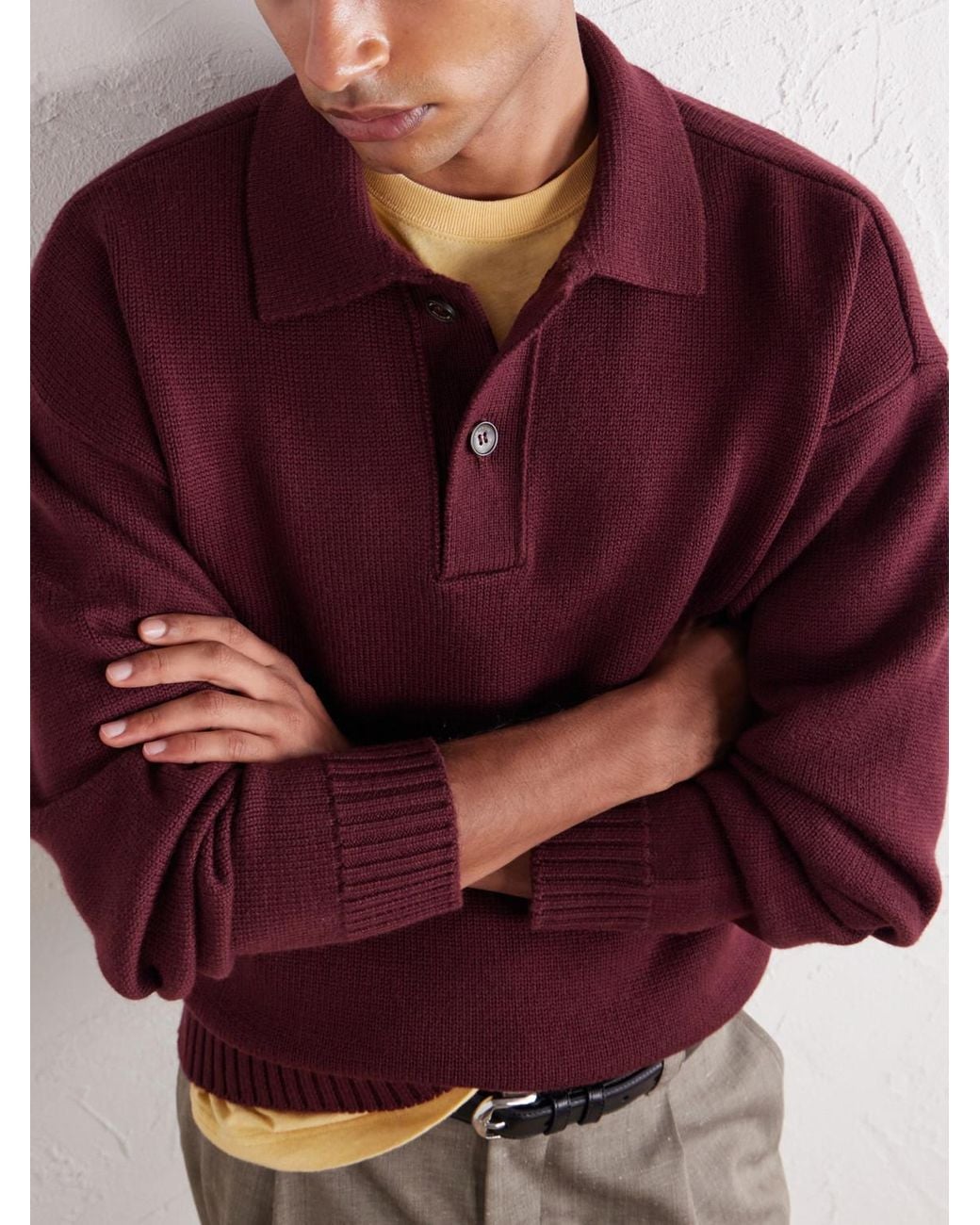 Aimé Leon Dore Red Merino Wool Polo Sweater for men