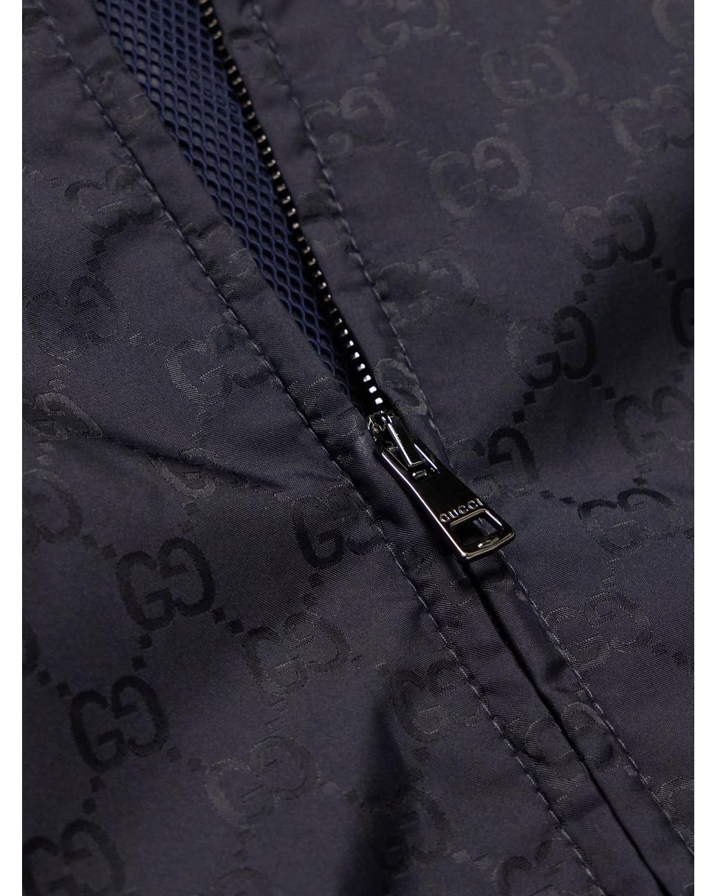 Gucci Blue Gg Logo-Jacquard Shell Hooded Jacket for men