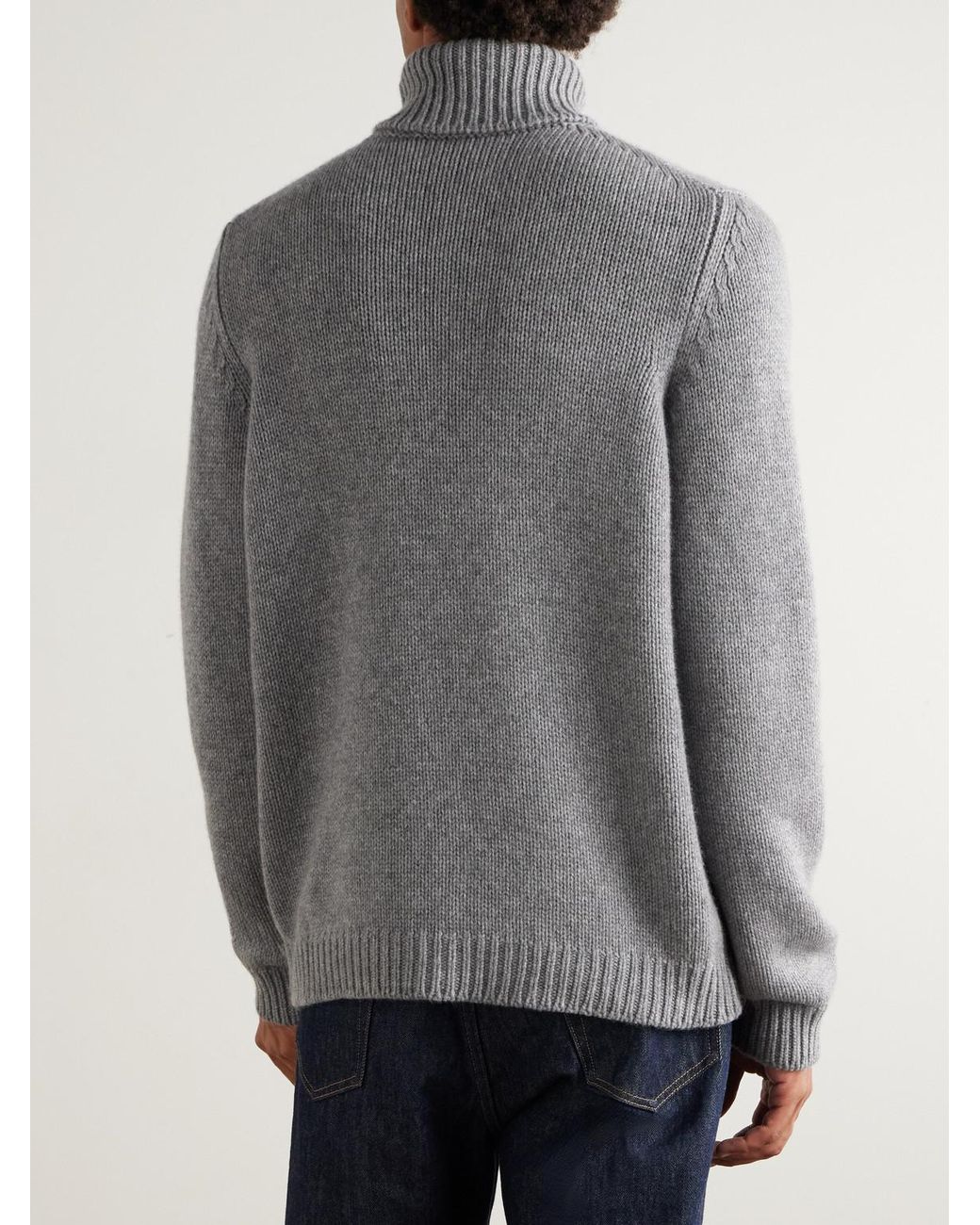 Anderson & Sheppard Gray Rib-Trimmed Cashmere Rollneck Sweater for men