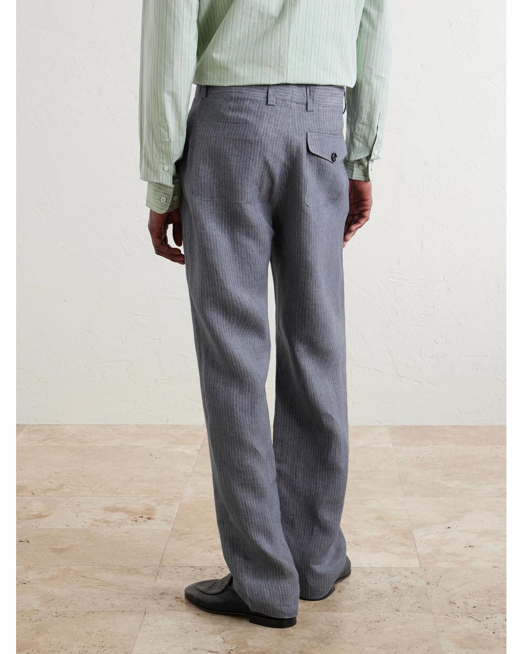 Oliver Spencer Gray Morton Straight-Leg Pleated Striped Linen Suit Trousers for men