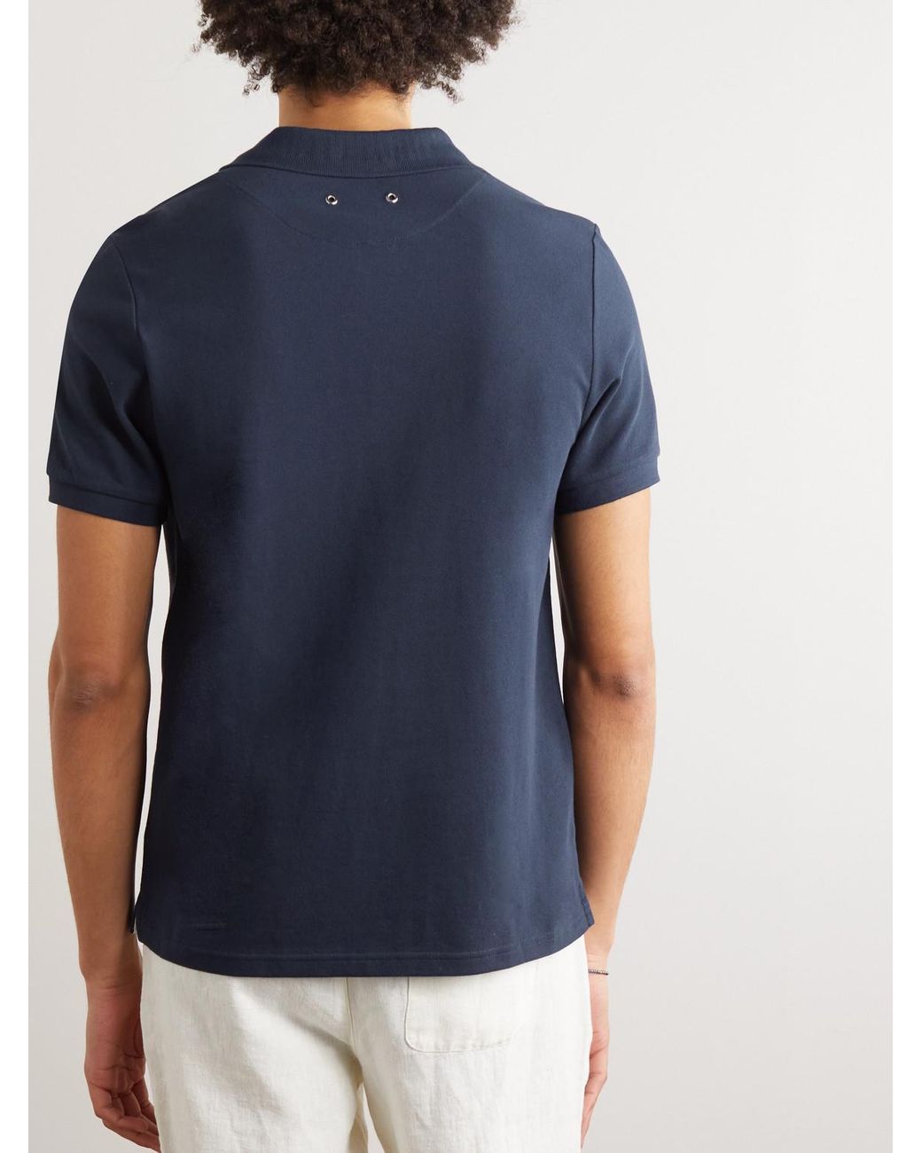 Vilebrequin Blue Slim-Fit Logo-Embroidered Cotton-Piqué Polo Shirt for men