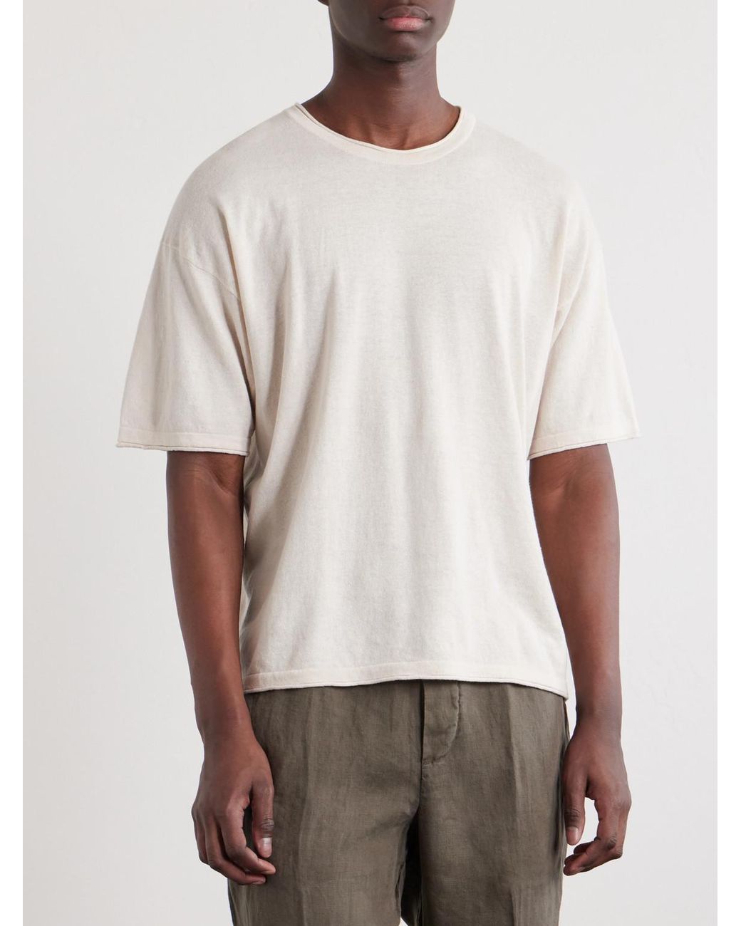 NN07 White Ryan Knitted Cotton And Linen-Blend T-Shirt for men
