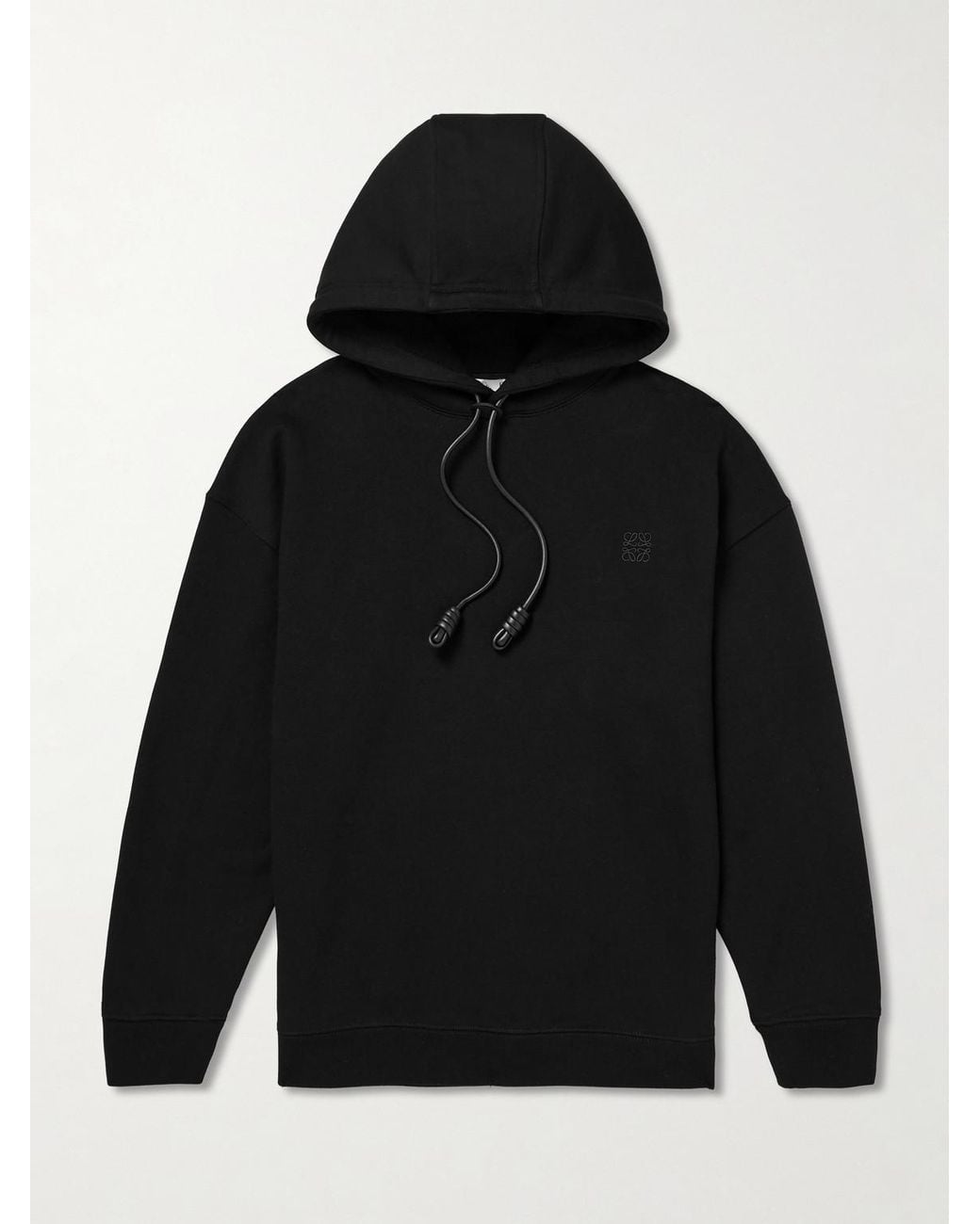 Loewe Black Logo-Embroidered Leather-Trimmed Cotton-Jersey Hoodie for men