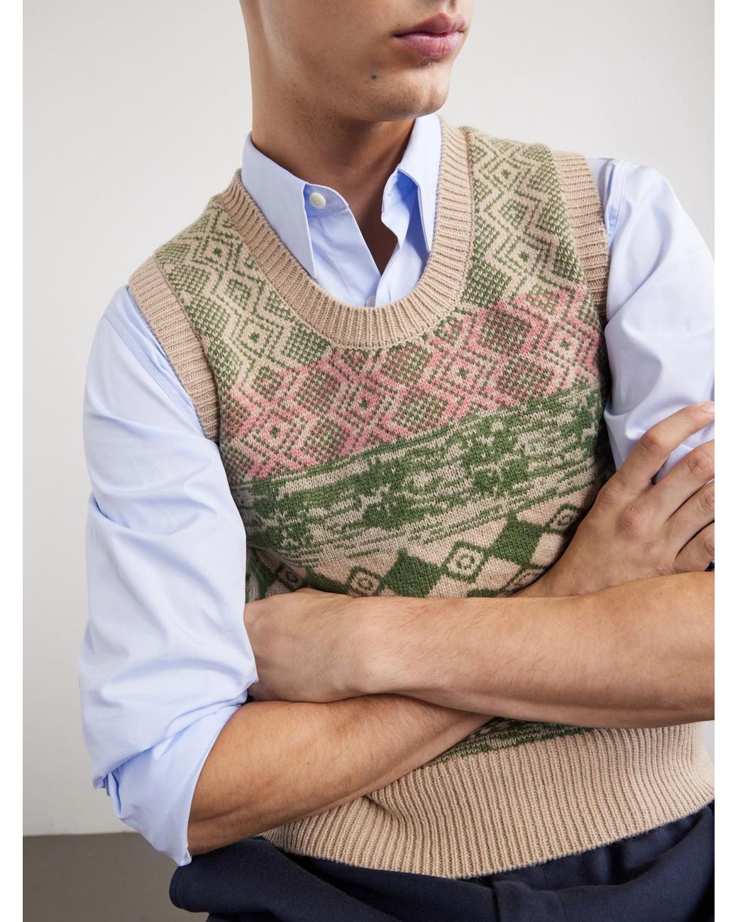 Dries Van Noten Green Mahoba Wool-jacquard Sweater Vest for men