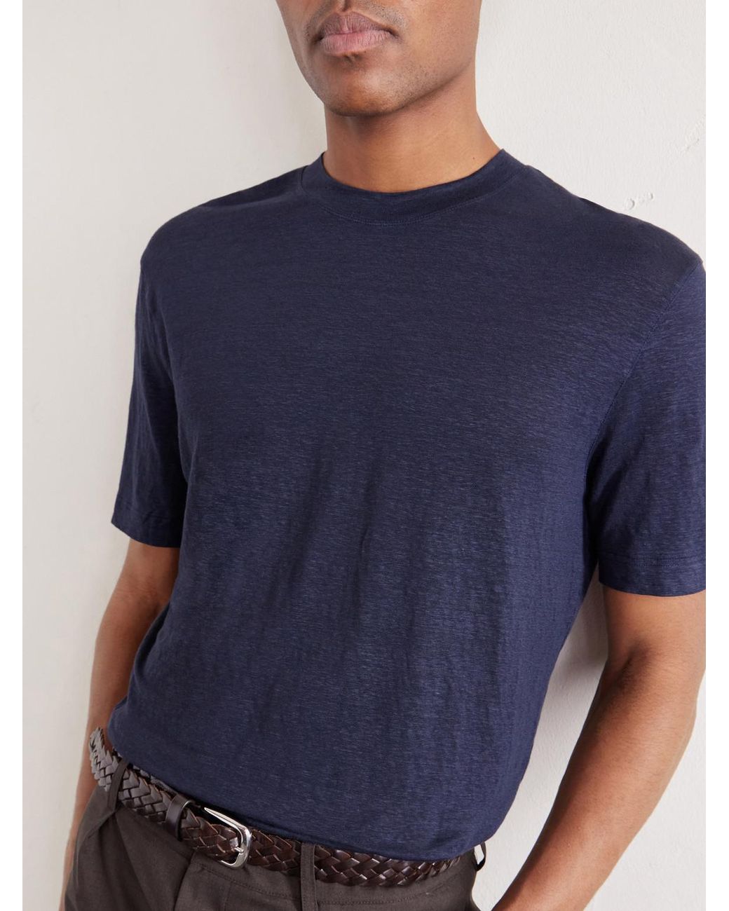 Thom Sweeney Blue Linen-blend T-shirt for men
