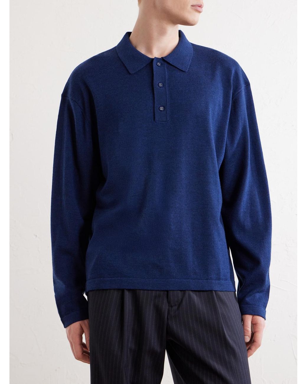 Officine Generale Blue Bay Merino Wool Polo Shirt for men
