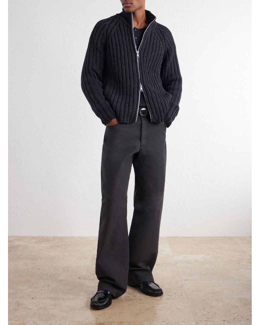 Our Legacy Blue Ultra Ribbed Merino Wool Zip-Up Sweater for men