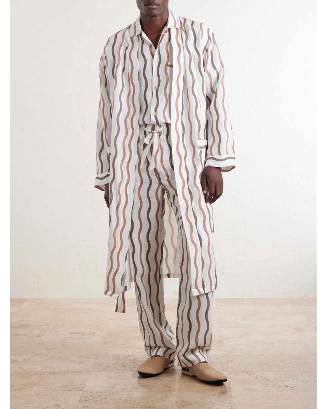 Frescobol Carioca White La Marzocco Striped Belted ® And Linen-blend Pyjamas for men