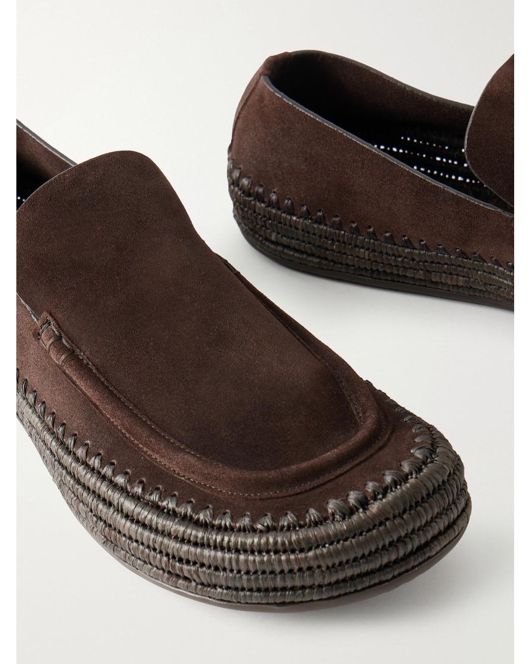 Loewe White Paula's Ibiza Rio Raffia-Trimmed Suede Loafers for men