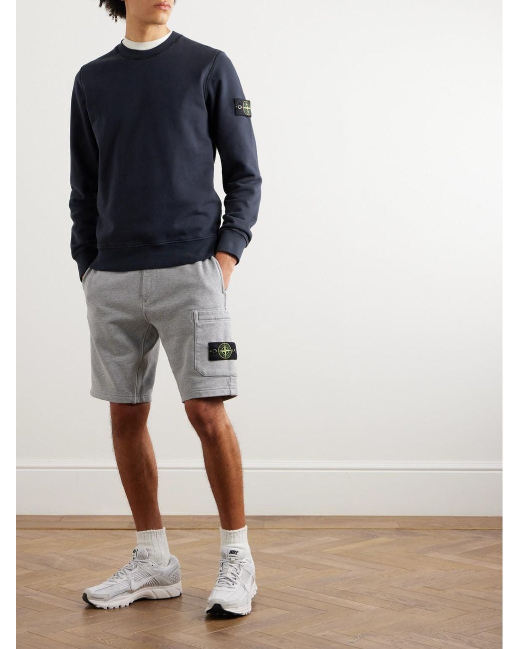 Stone Island Blue Logo-Appliquéd Garment-Dyed Cotton-Jersey Sweatshirt for men
