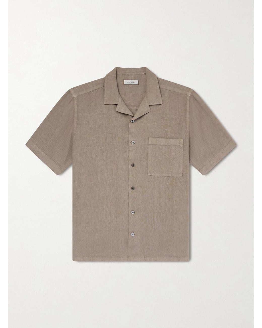 Canali Gray Camp-Collar Linen Shirt for men