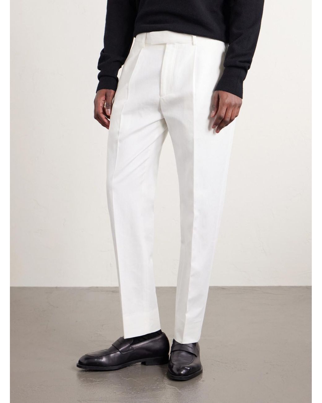 Zegna White Pleated Cotton And Linen-Blend Trousers for men
