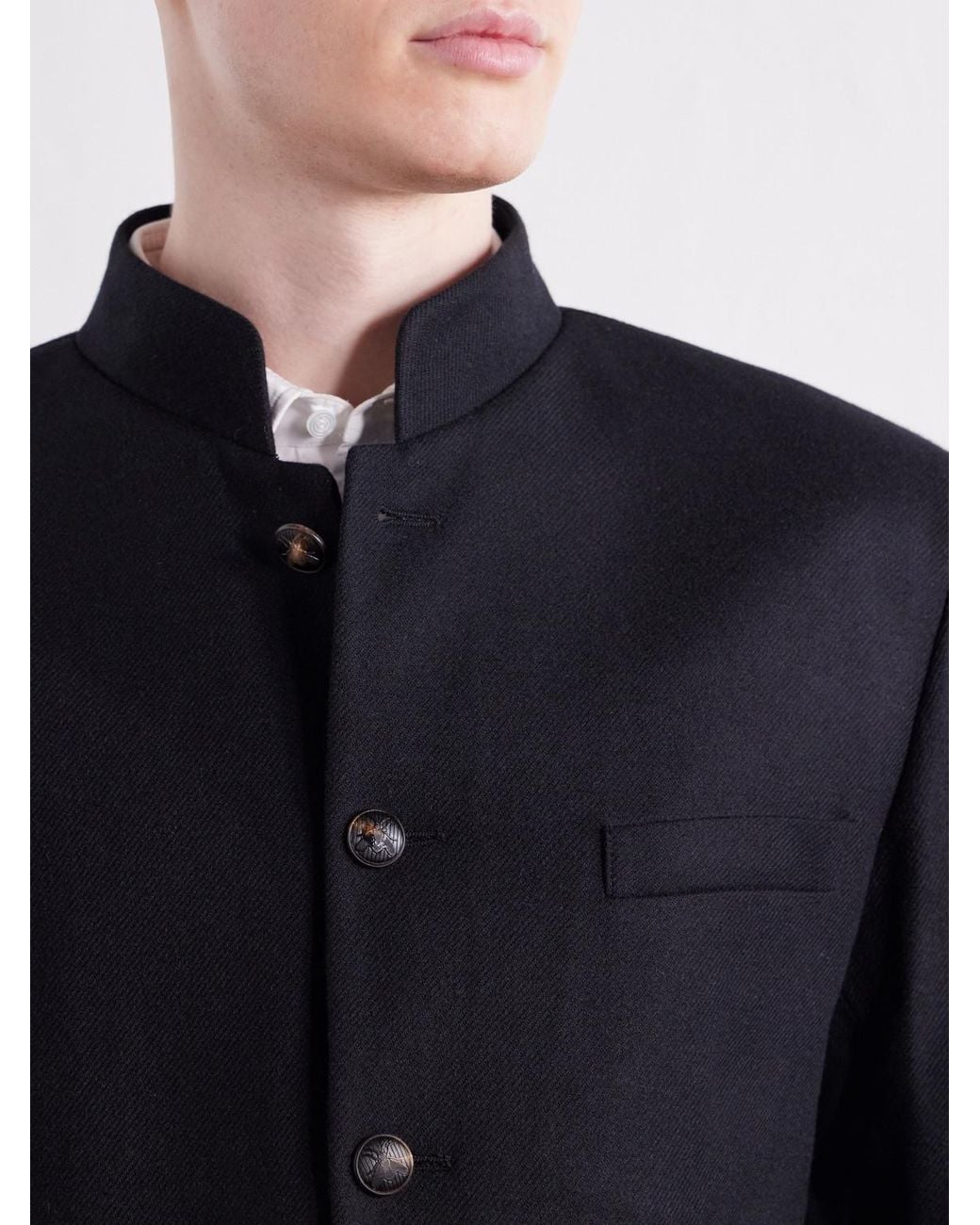 Favourbrook Blue Nehru Recycled Cashmere-Twill Blazer for men