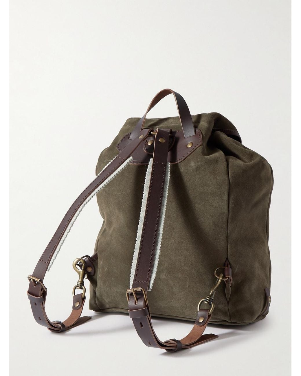 Bleu De Chauffe Green Camp Leather-Trimmed Suede Backpack for men