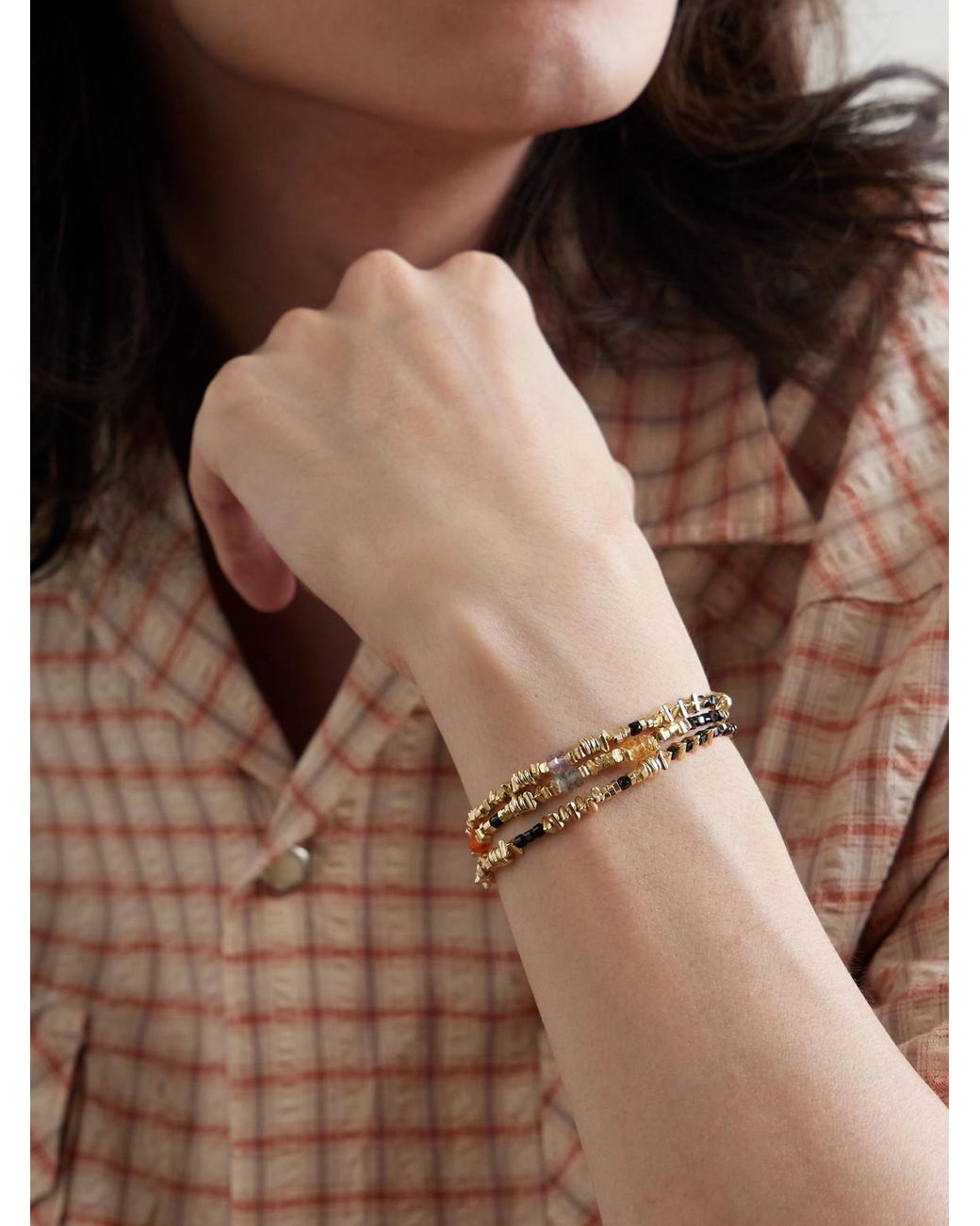 Peyote Bird Metallic Como 14-karat Gold-plated Multi-stone Beaded Bracelet for men