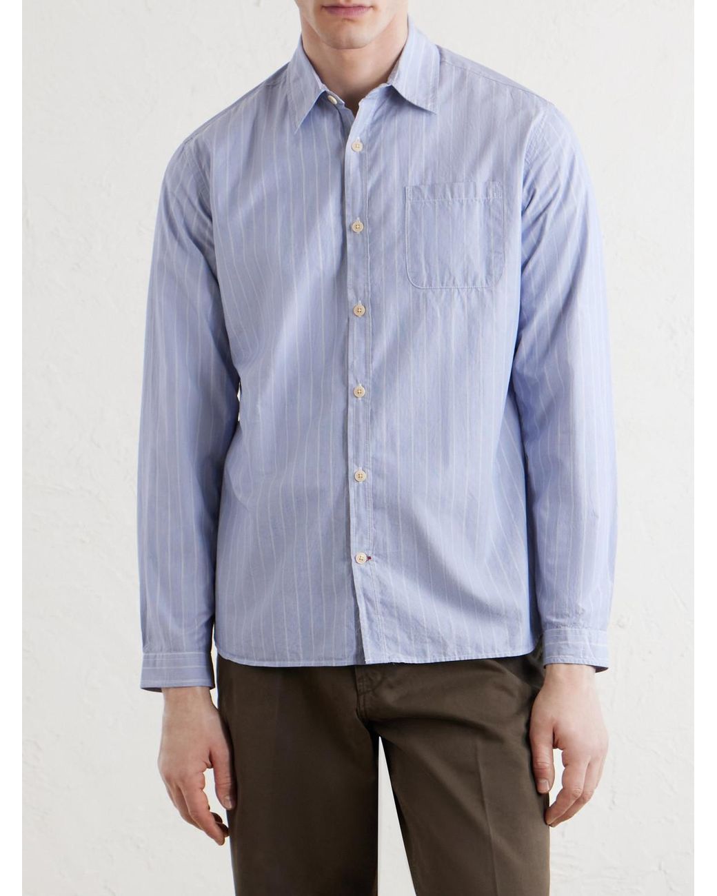 Oliver Spencer Blue New York Special Striped Cotton-Poplin Shirt for men