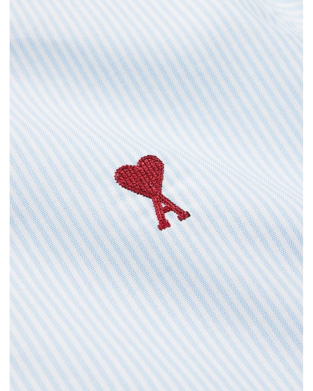 AMI White Adc Button-Down Collar Logo-Embroidered Striped Cotton Oxford Shirt for men