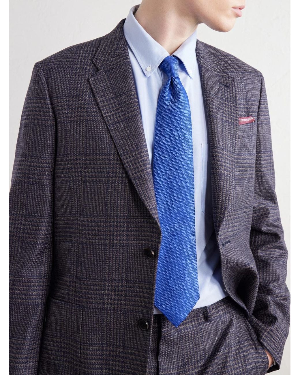 Paul Smith Blue Prince Of Wales Checked Wool And Silk-Blend Suit Jacket for men