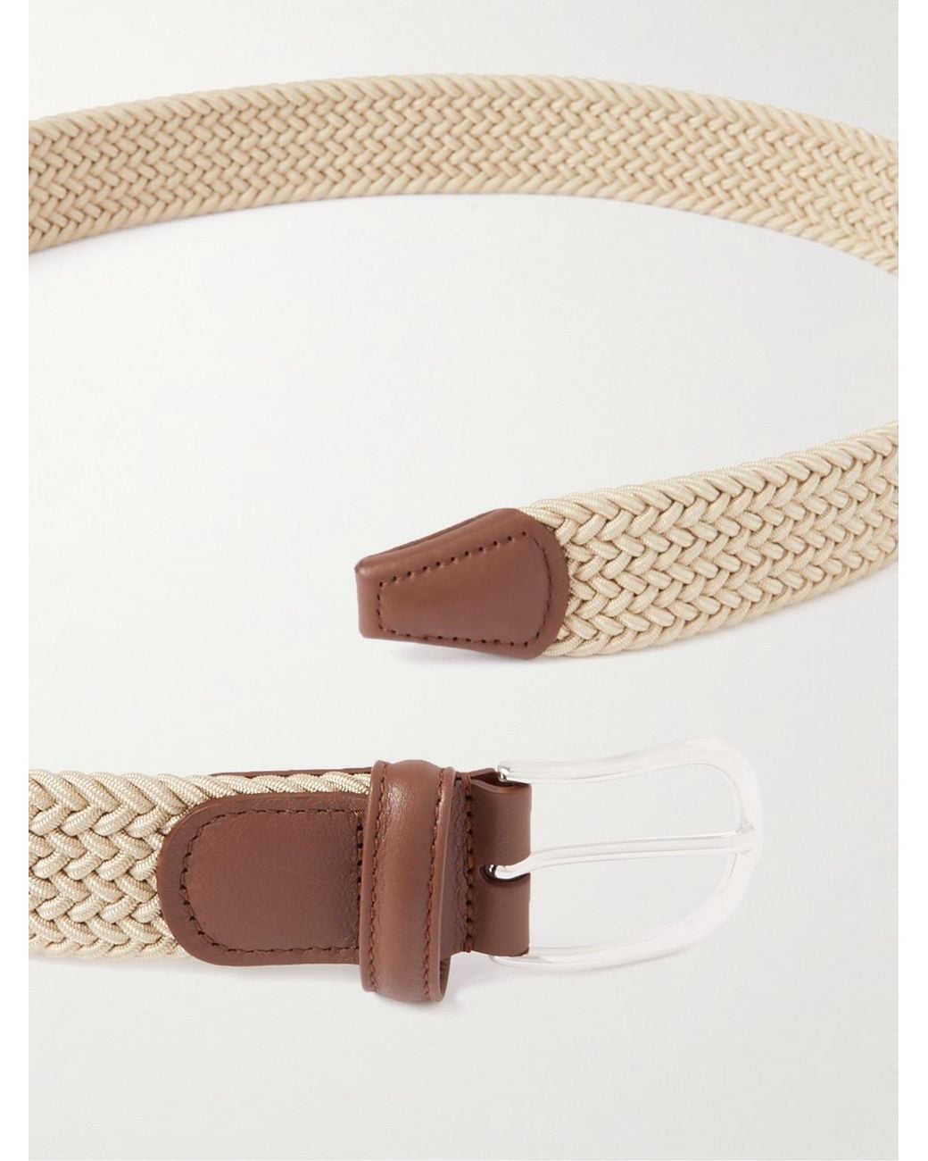 Andersons Natural 3.5Cm Leather-Trimmed Woven Elastic Belt for men