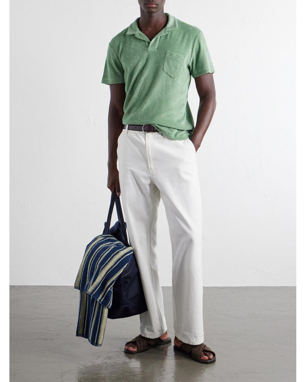 Orlebar Brown Green Terry Cotton-Terry Polo Shirt for men