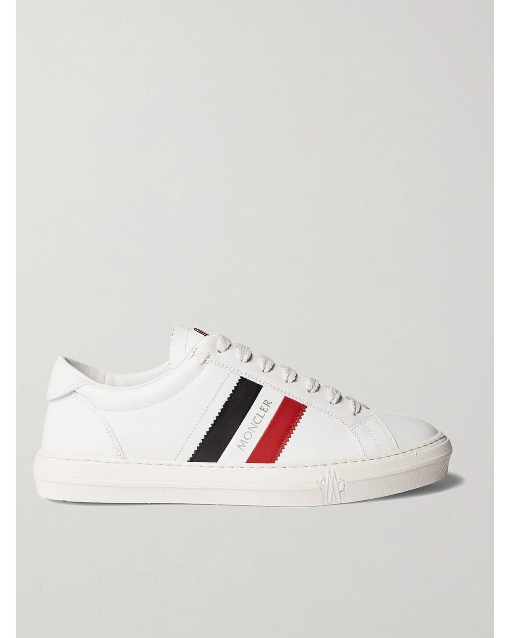 Moncler White New Monaco Striped Leather Sneakers for men