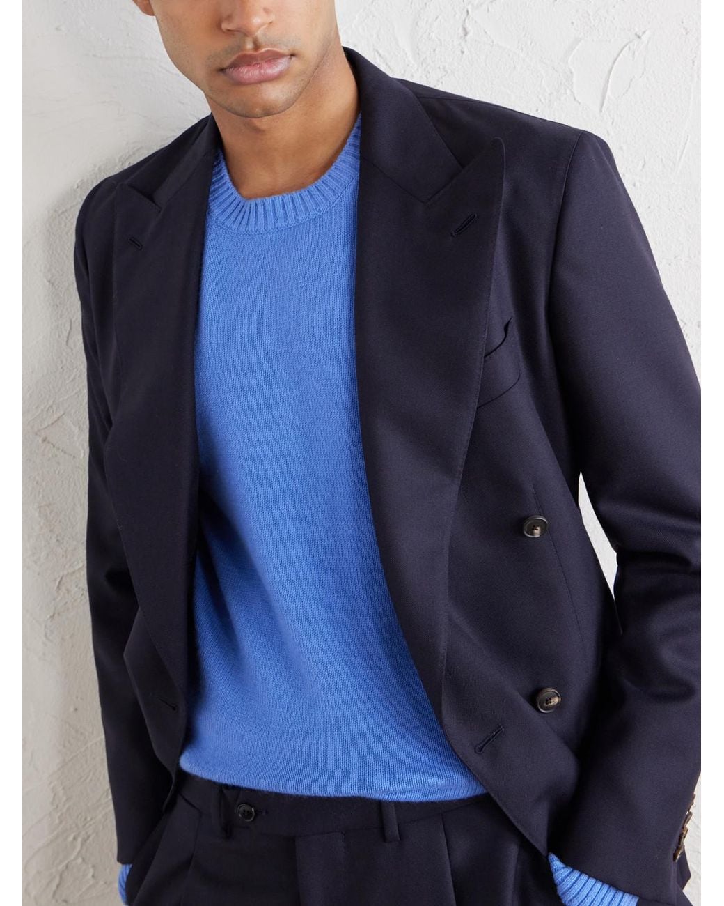 Officine Generale Blue Mycrew Merino Wool And Cashmere-Blend Sweater for men