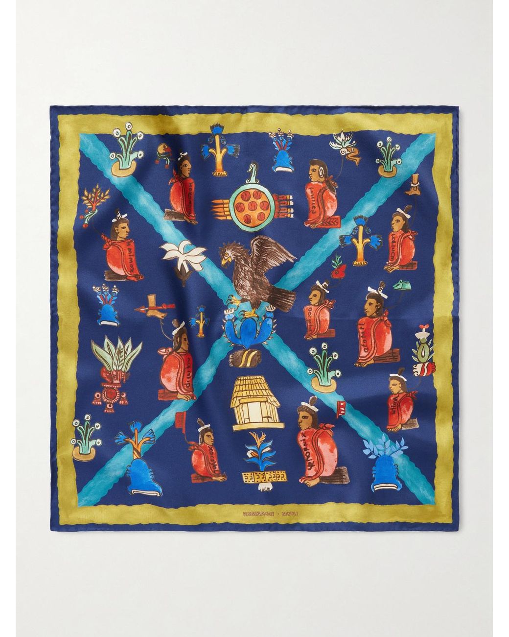 Rubinacci Blue Printed Silk-Twill Pocket Square for men