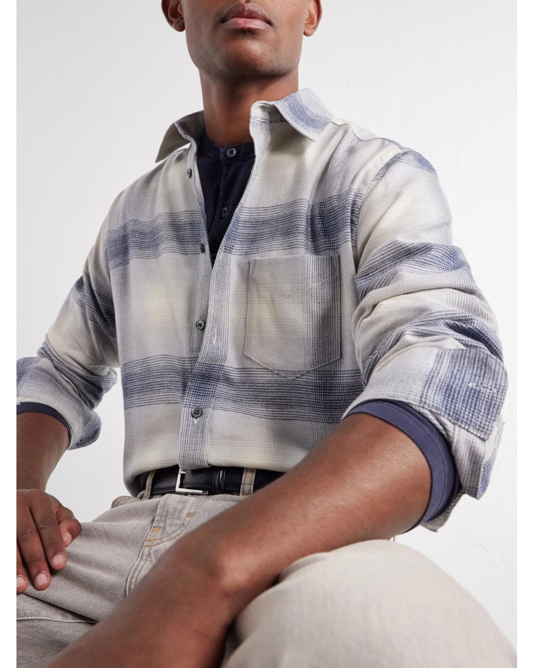 Portuguese Flannel Blue Fonte Checked Cotton-Flannel Shirt for men
