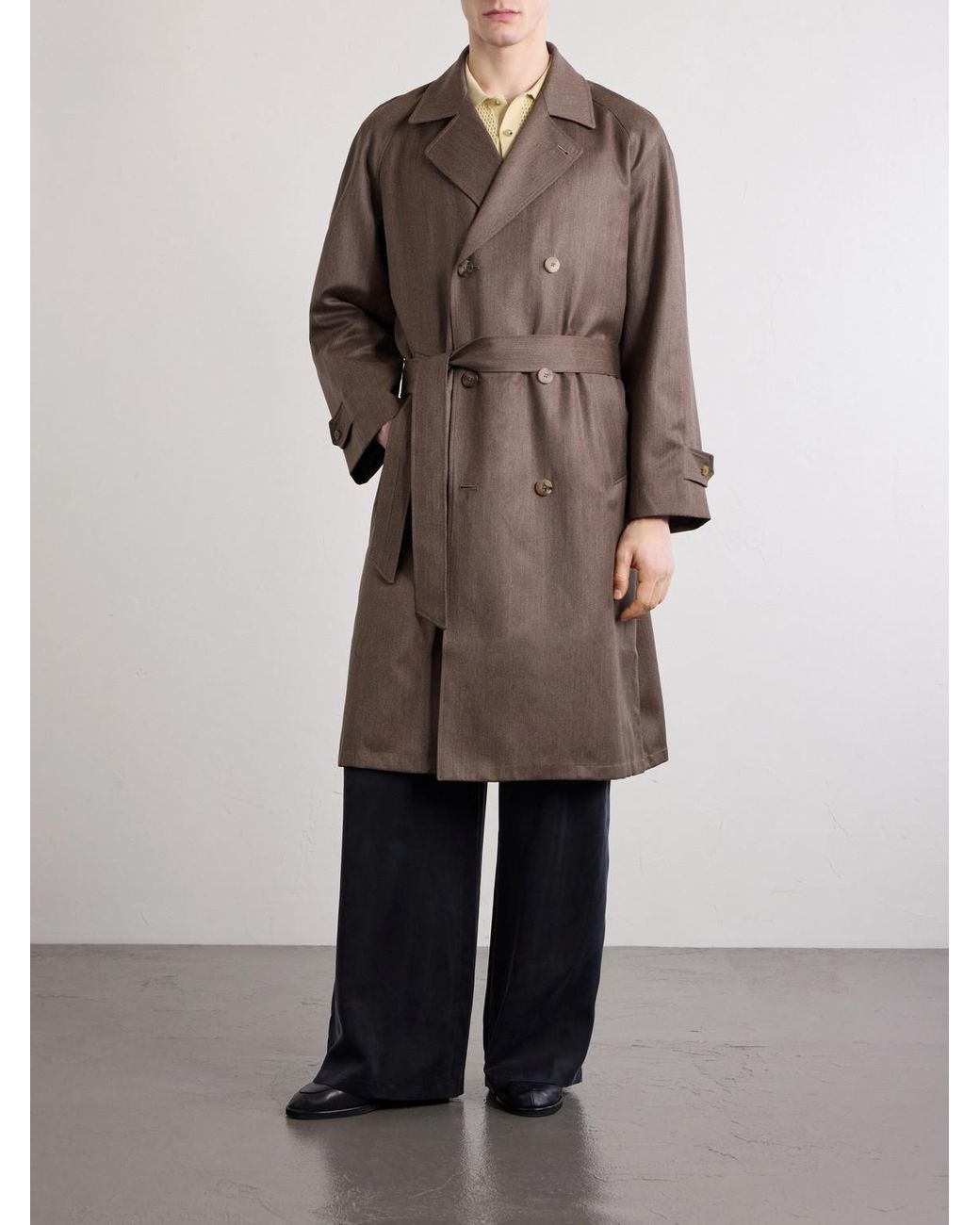 De Bonne Facture Brown Grandad Double-Breasted Wool And Cotton-Blend Coat for men